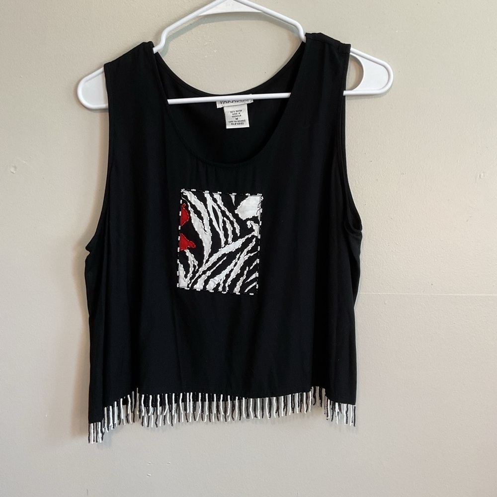 Vintage Black & White Summer Fairycore Beach Embroidered Whimsy Large Beaded Top
